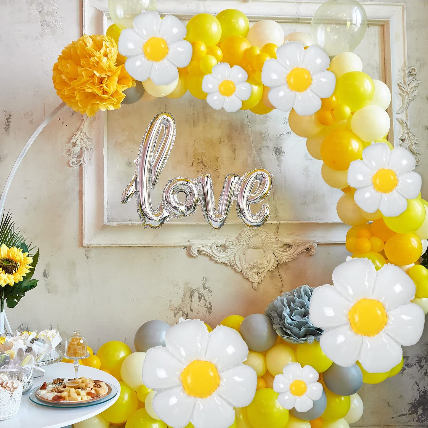 Sotiff 21 Pcs Flower Balloons Daisies Balloons White Groovy Flower