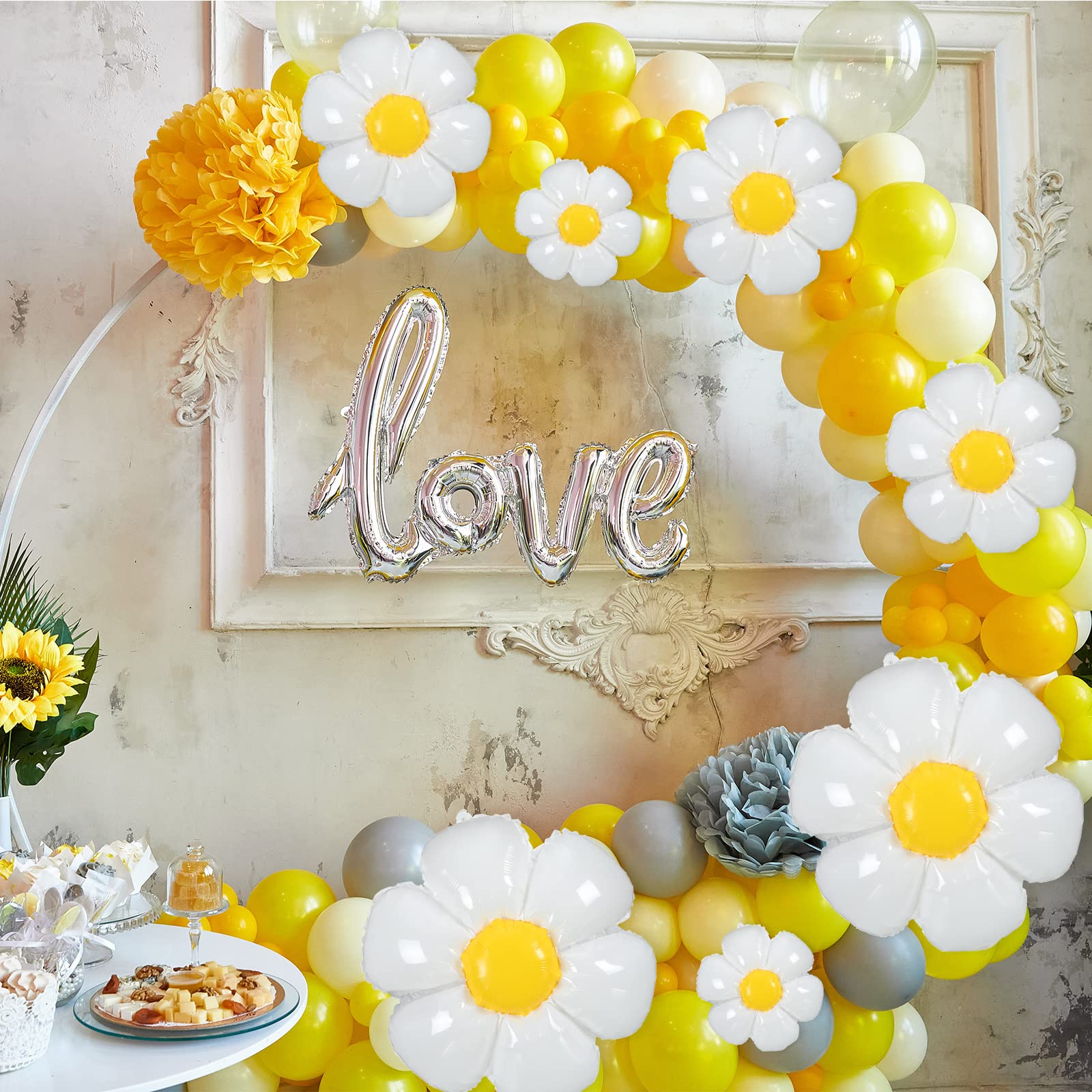 Sotiff 21 Pcs Flower Balloons Daisies Balloons White Groovy Flower