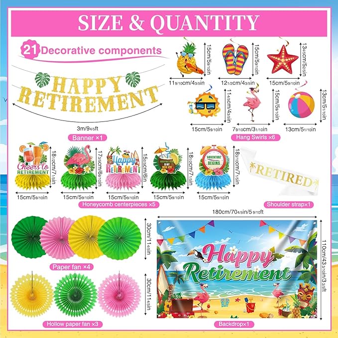 Luau Hawaiian Retirement Party Decorations 23Pcs Beach Retirement