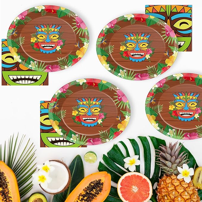 50Pcs Hawaiian Luau Party Oval Paper Plates 11 Inch Luau Summer