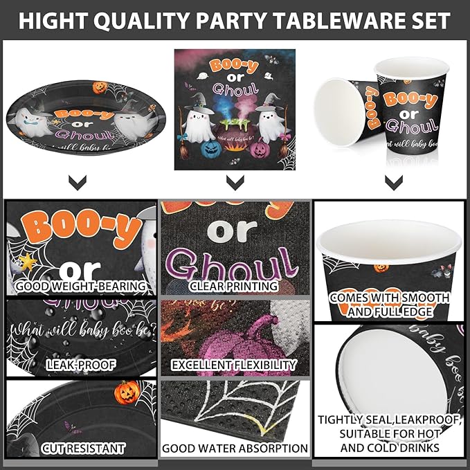 200 Pcs Halloween Baby Shower Paper Plates Cups Napkins Party