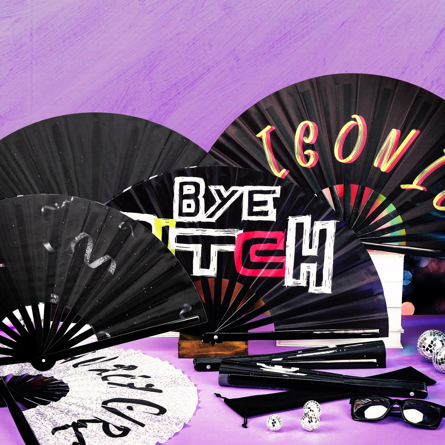 FairySandy 6 Pcs Large Hand Fan Rave Iconic Shade Bye Folding Bamboo