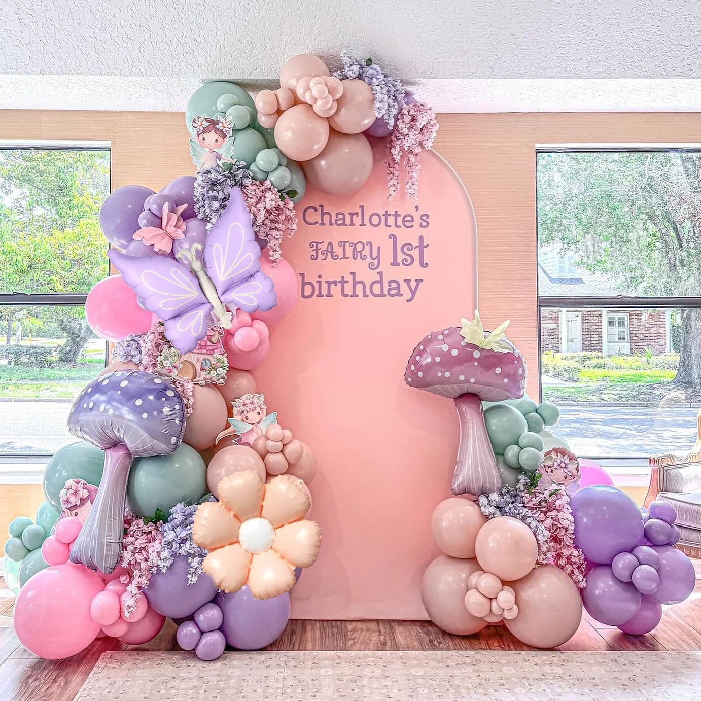 Enanal 8pcs Pastel Mushroom Butterfly Foil Balloons for Enchanted