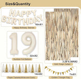 19th Birthday Decorations for Girls Women, White and Gold 19 Boho