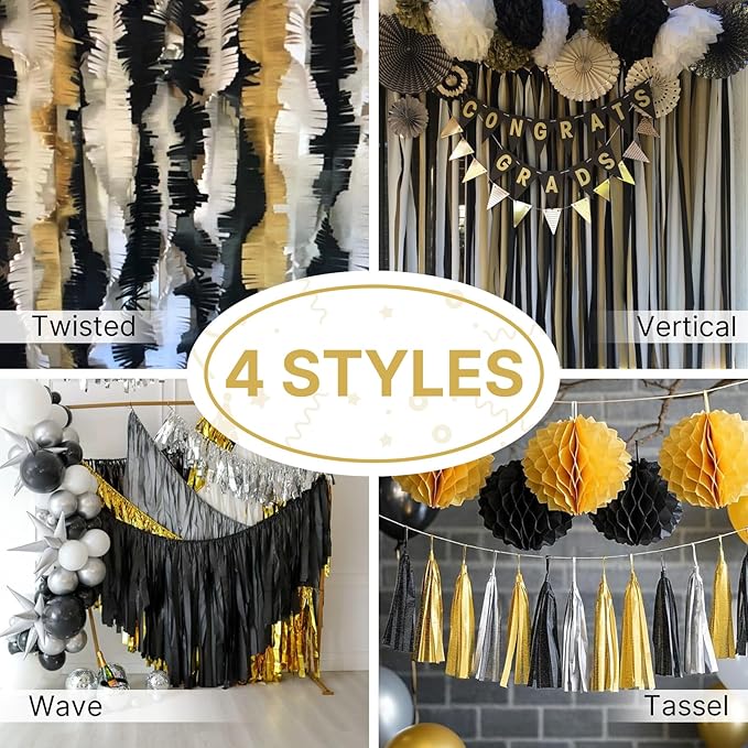 PartyWoo Gold Crepe Paper Streamers 4pcs 328ft Pack of Gold Crepe