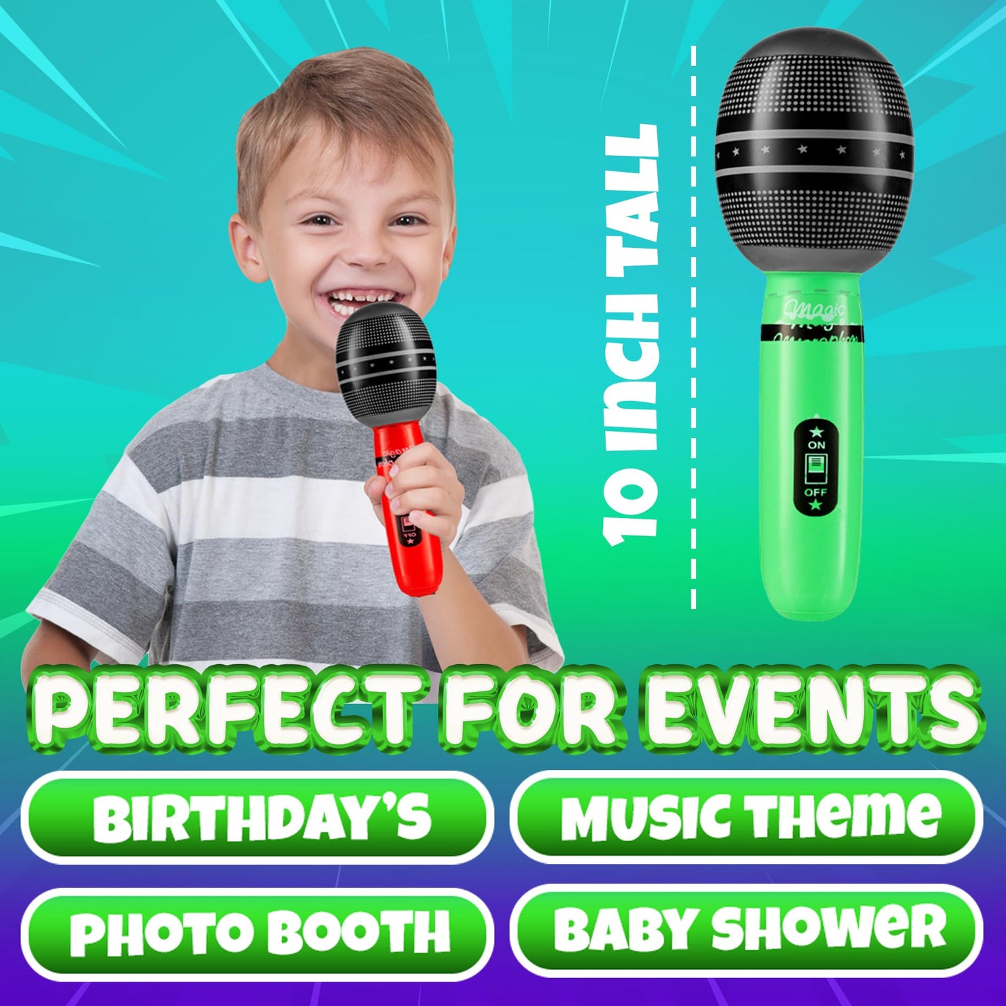 Inflatable Microphones for Parties - (Pack of 72) 10-inch Neon Colors