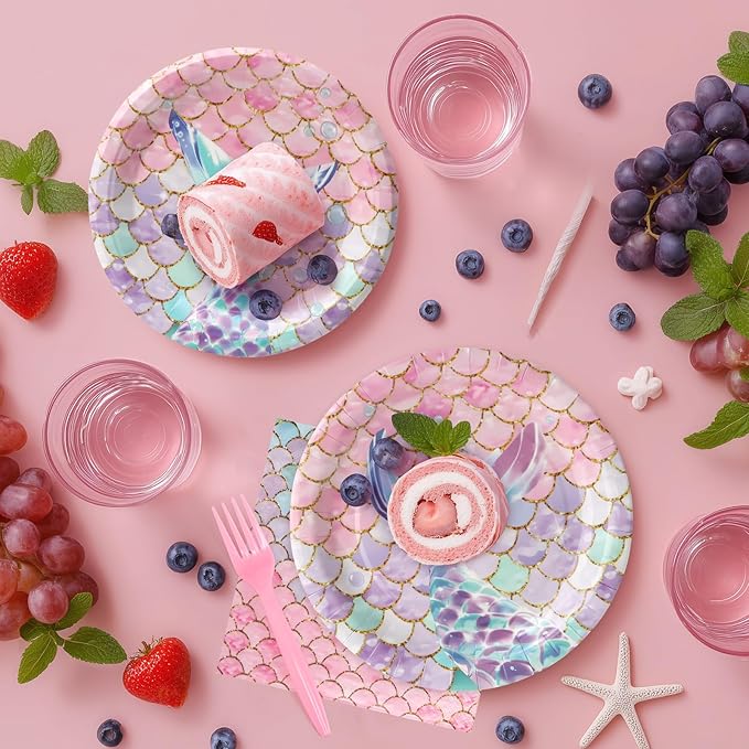 96Pcs Mermaid Plates and Napkins Party Supplies Mermaid Fishtail
