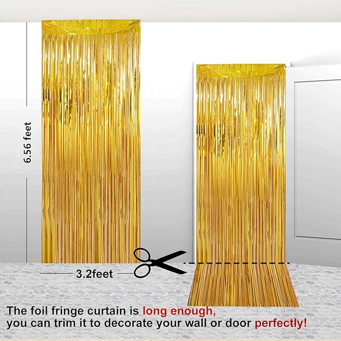 2 Pack 3.28 ft x 6.56 ft Golden Tinsel Curtain Party Backdrop