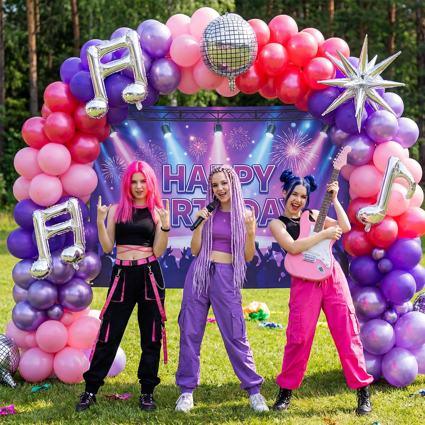 Sumind 144 Pcs K pop Party Decorations with Pink Purple Metallic Music