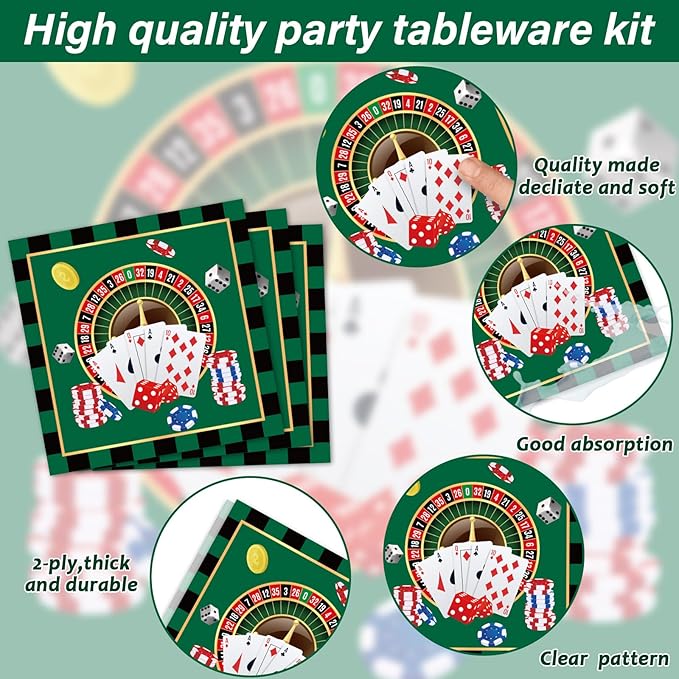 96 Pieces Casino Themed Party Tableware Set for Las Vegas Birthday