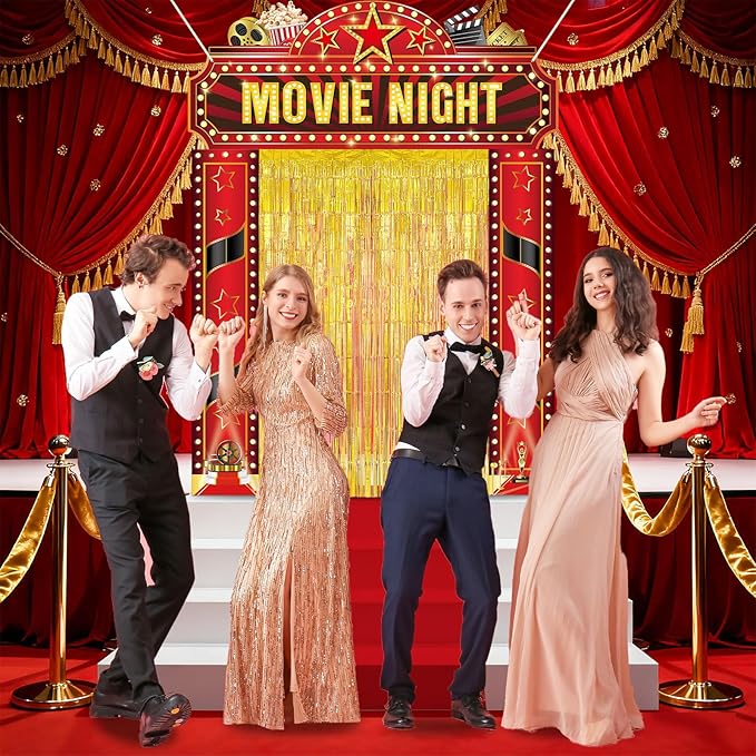 Movie Night Porch Banner Movie Themed Party Decorations Gold Foil