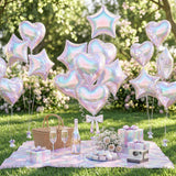 Iridescent Heart Balloons, 12PCS Holographic Clear Star Balloons, 18