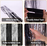 PIGETALE, 2 Pack 3.2 x 8.2 ft Black and Silver Foil Fringe Curtains
