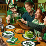 96 Pieces St Patrick's Day Tableware Set Green and Black Plaid