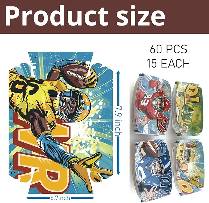 60 PCS Football Party Supplies Paper Food Trays Comic Style Football