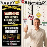 60th Birthday Decorations Men Women Caution Logo 60 Never Looked So