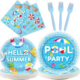 96 Pieces Pool Party Tableware Set for Summer Beach Table