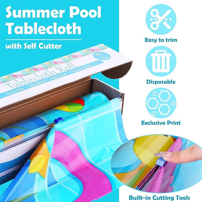Swimming Pool Plastic Tablecloth Roll 100 Ft x 54 Inch Pool Party