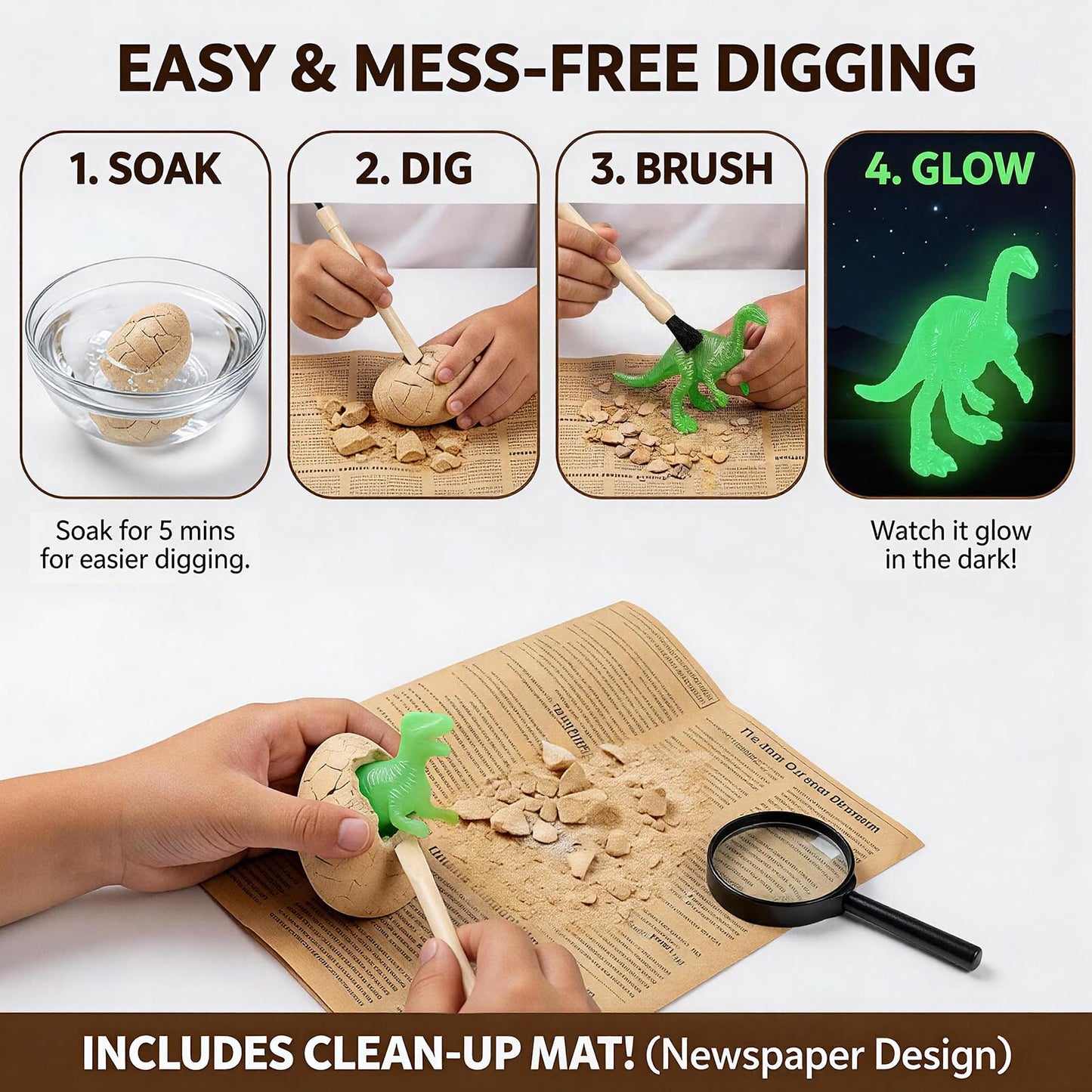 12 Glow in The Dark Dinosaur Eggs, Dig Kit Toys for Kids, Dinosaur