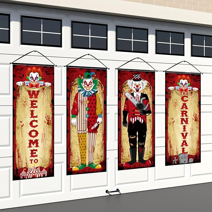 4 Pcs Vintage Halloween Carnival Decorations Evil Circus Carnival