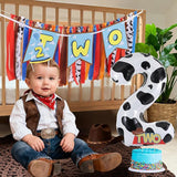Cartoon Toy Highchair Banner for 2nd Birthday Party Decorations Two