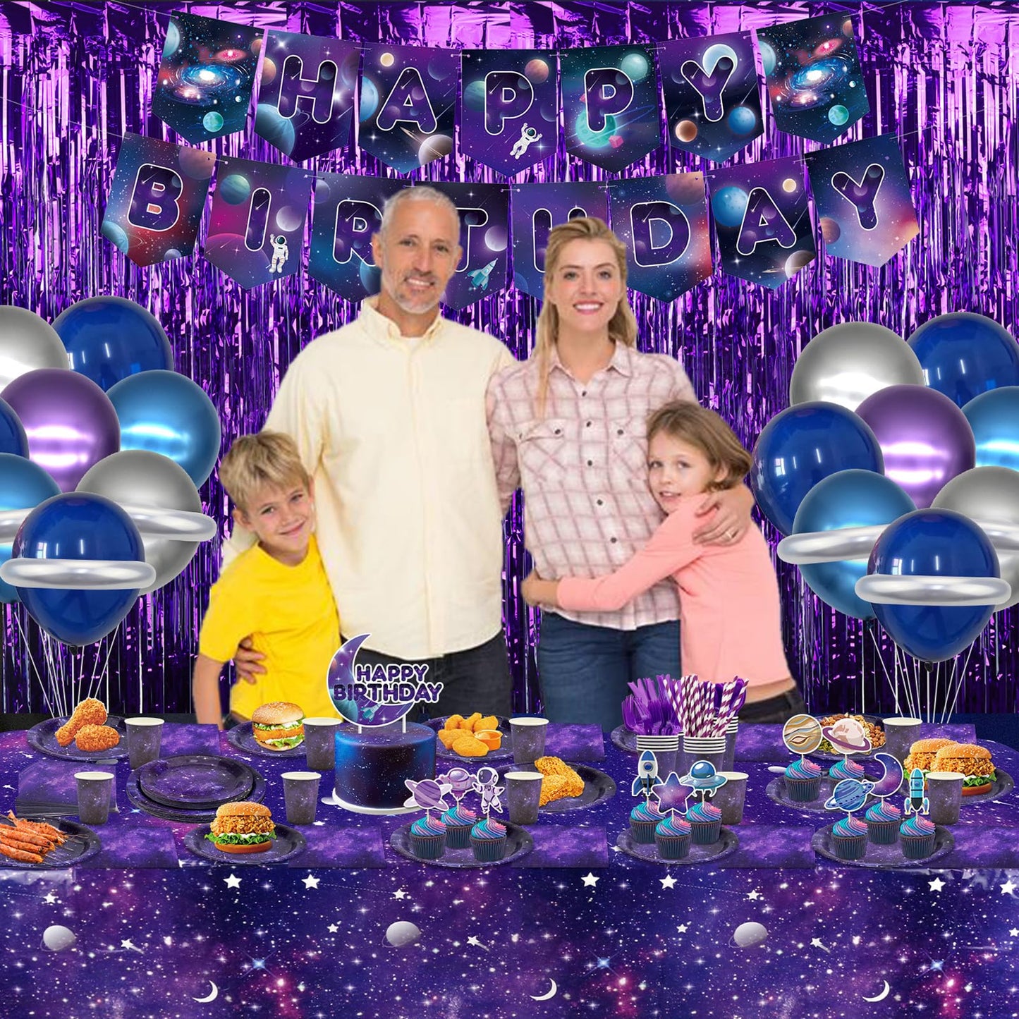 Galaxy Theme Party Decorations, Space Galaxy Happy Birthday Banner