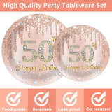 96 Pieces 50th Birthday Tableware Set for Pink Rose Gold 50th