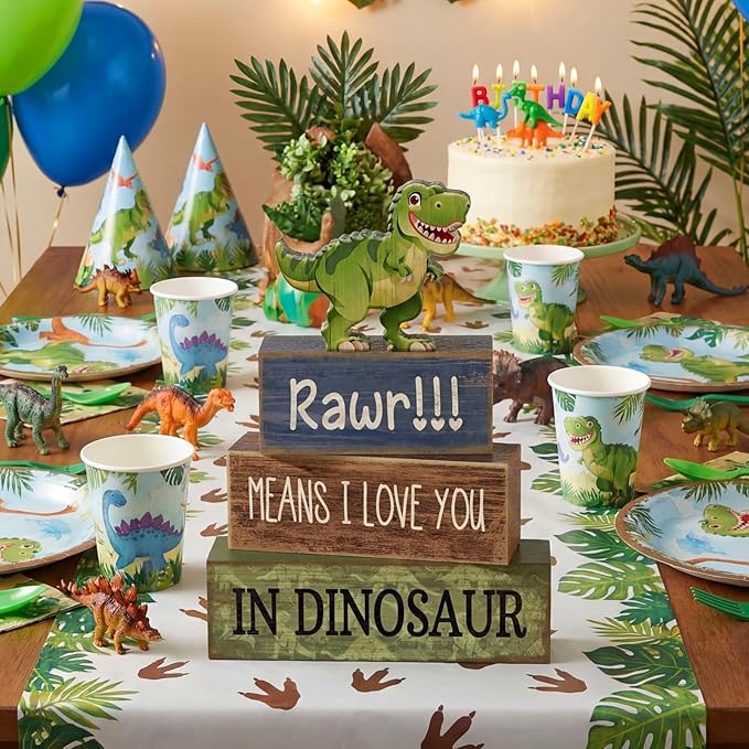 4 Pcs Dinosaur Table Decorations Wooden Dinosaur Decor Dino Safari