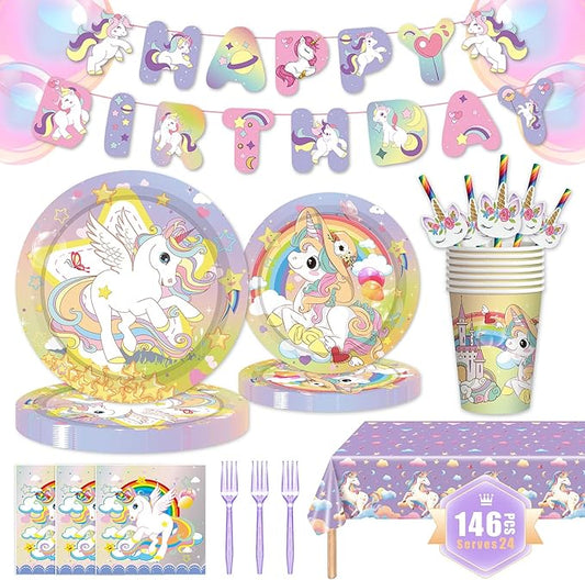 146Pcs Unicorn Plates and Napkins Party Supplies Includes Plates