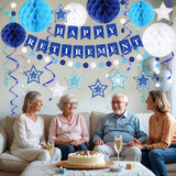 Happy Retirement Party Decorations for Men Women Blue Silver Happy