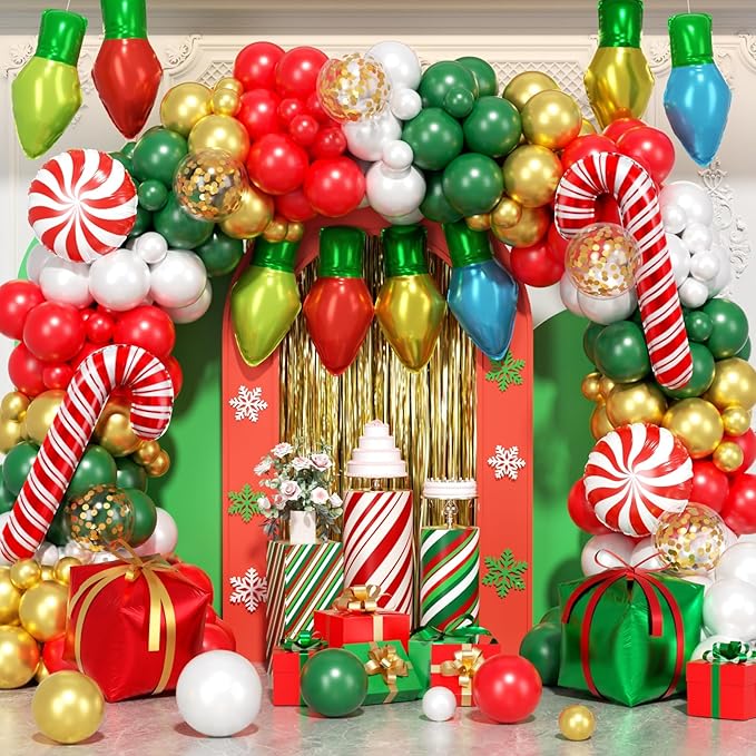 164Pcs Christmas Balloon Arch Garland Kit Xmas Red White Green Gold