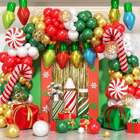 164Pcs Christmas Balloon Arch Garland Kit Xmas Red White Green Gold