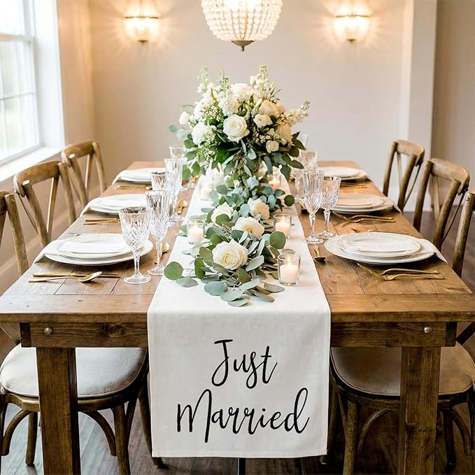 Just Married Car Decorations 24 x 60 Inch Just Married Linen Sign