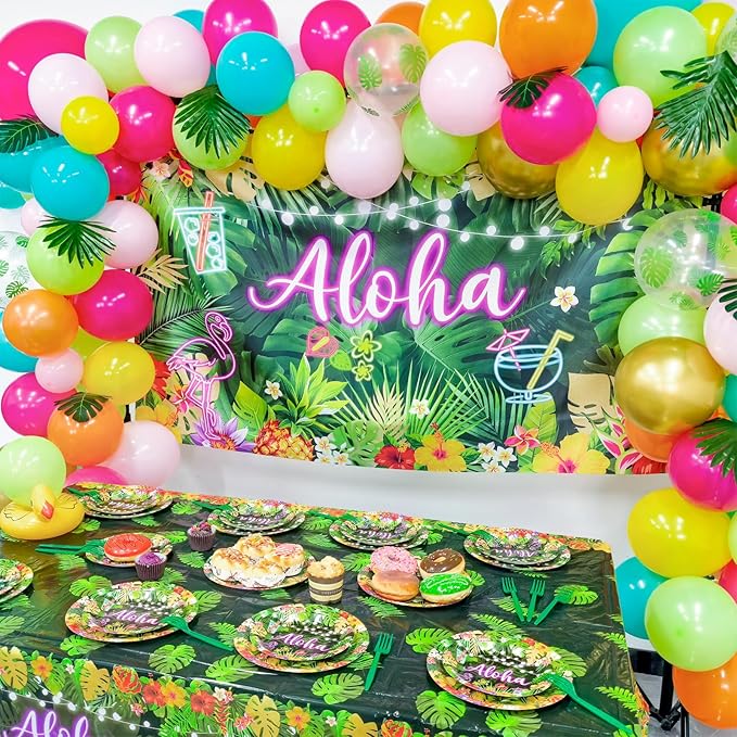 Hawaiian Aloha Party Decorations 204 Pcs Luau Party Decorations Kit