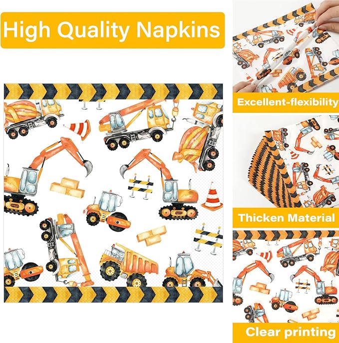 100 Pcs Construction Birthday Party Plates and Napkins Set Dump