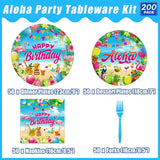 200Pcs Hawaiian Aloha Party Tableware Set Luau Tropical Birthday