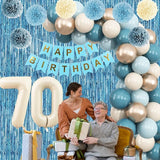 Dusty Blue 70th Birthday Party Decorations for Women Men Beige Cream