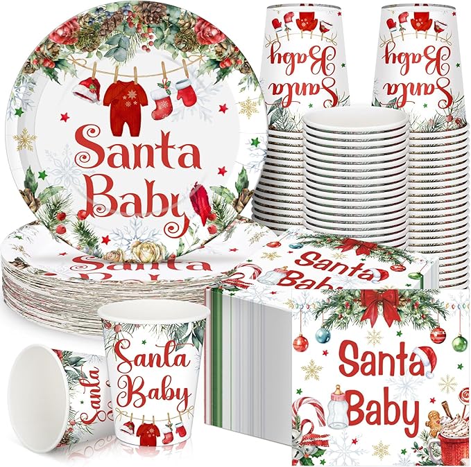 200 Pcs Baby Shower Paper Plates Cups Napkins Party Supplies
