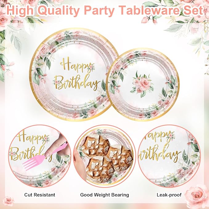 168 PCS Rose Gold Birthday Party Decorations Pink Floral Birthday