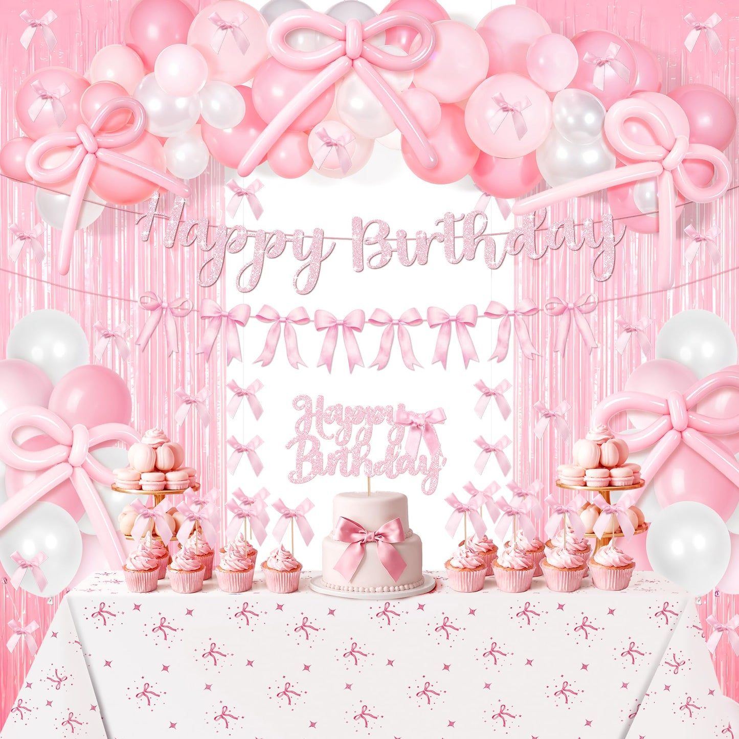 Kriyokiaa Pink Bow Birthday Decorations 92pcs Coquette Birthday Decor