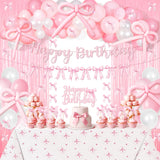Kriyokiaa Pink Bow Birthday Decorations 92pcs Coquette Birthday Decor