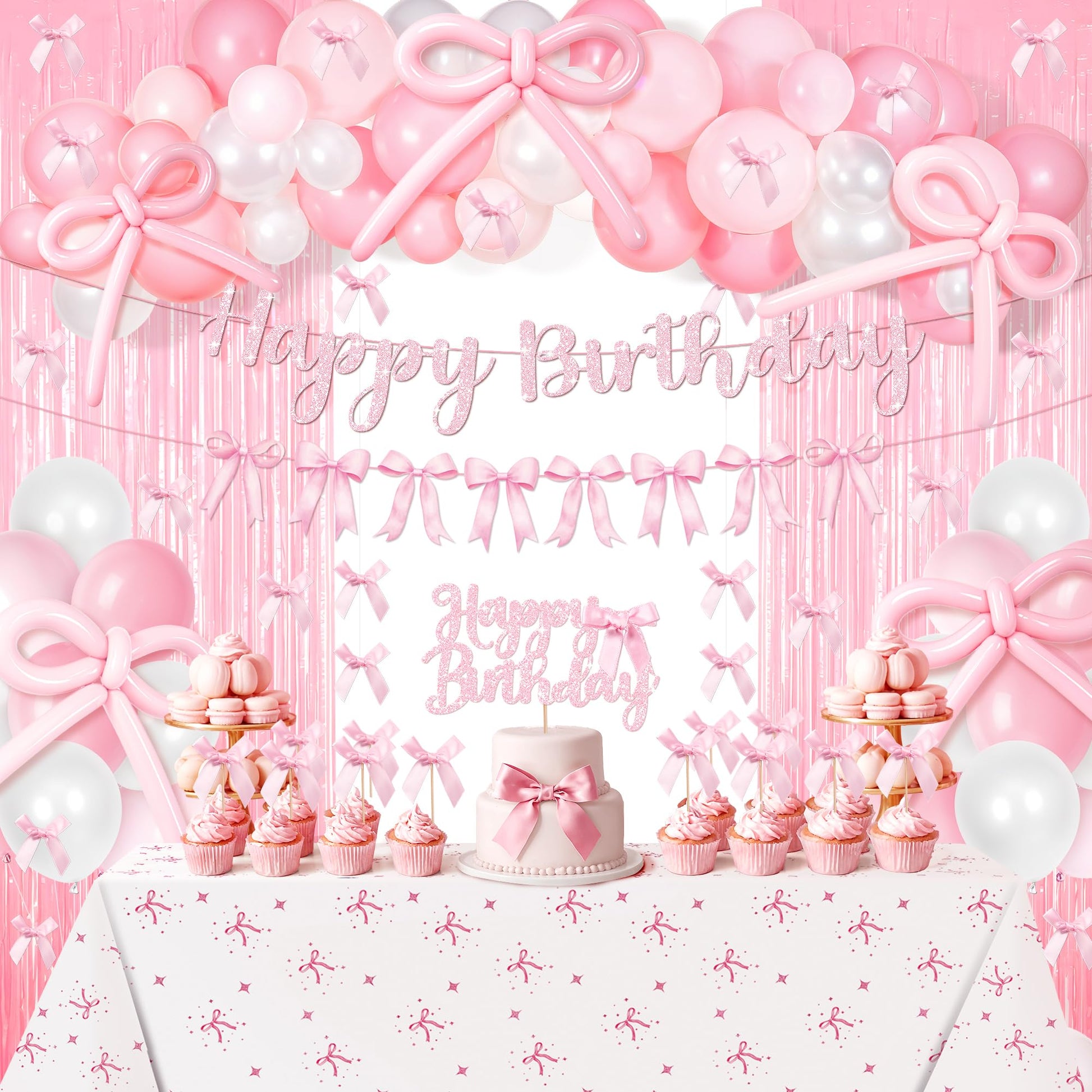Kriyokiaa Pink Bow Birthday Decorations 92pcs Coquette Birthday Decor
