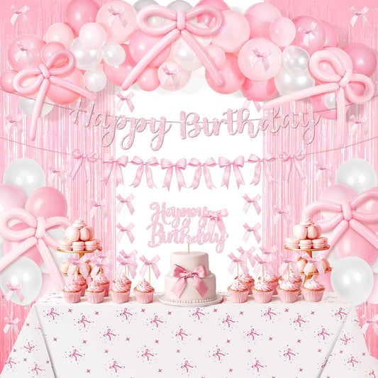 Kriyokiaa Pink Bow Birthday Decorations 92pcs Coquette Birthday Decor