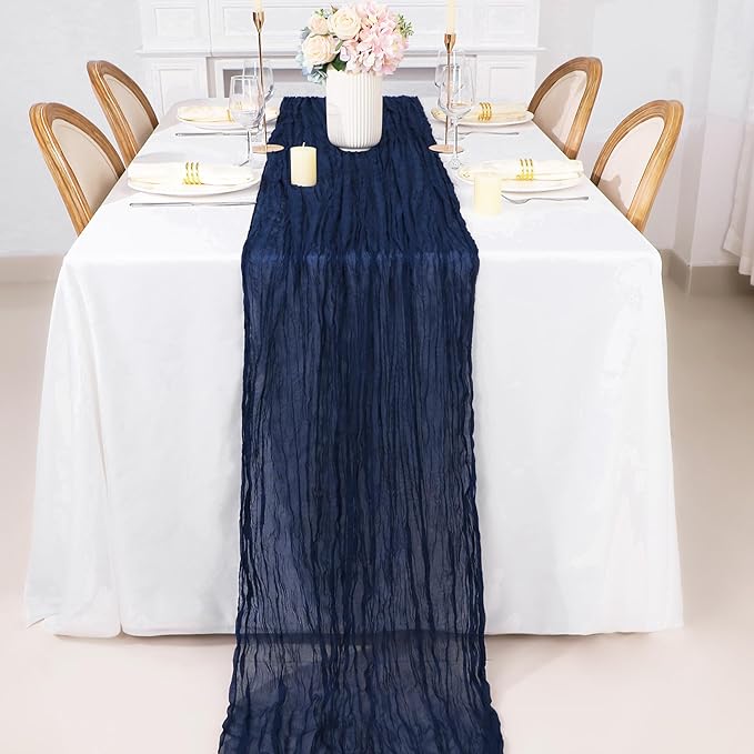 Snowkingdom 6PCS 10Ft Navy Blue Cheesecloth Table Runner, 120inch
