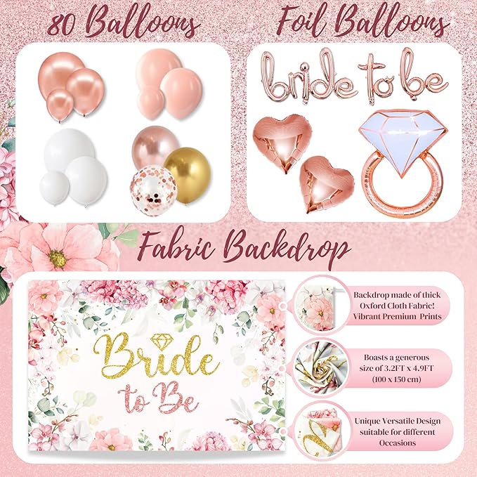 189 pc Premium Bridal Shower Party Decorations Balloons Bride to Be