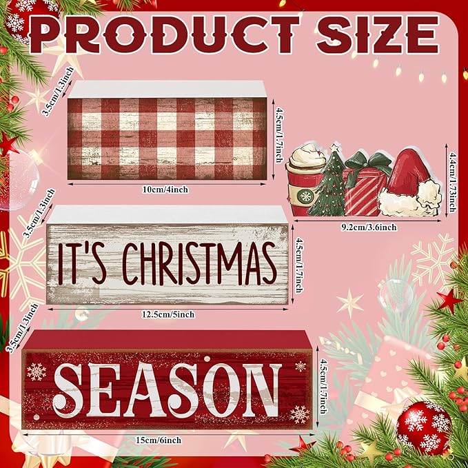 4 Pcs Christmas Table Decoration Wooden Hot Cocoa Santa Hat
