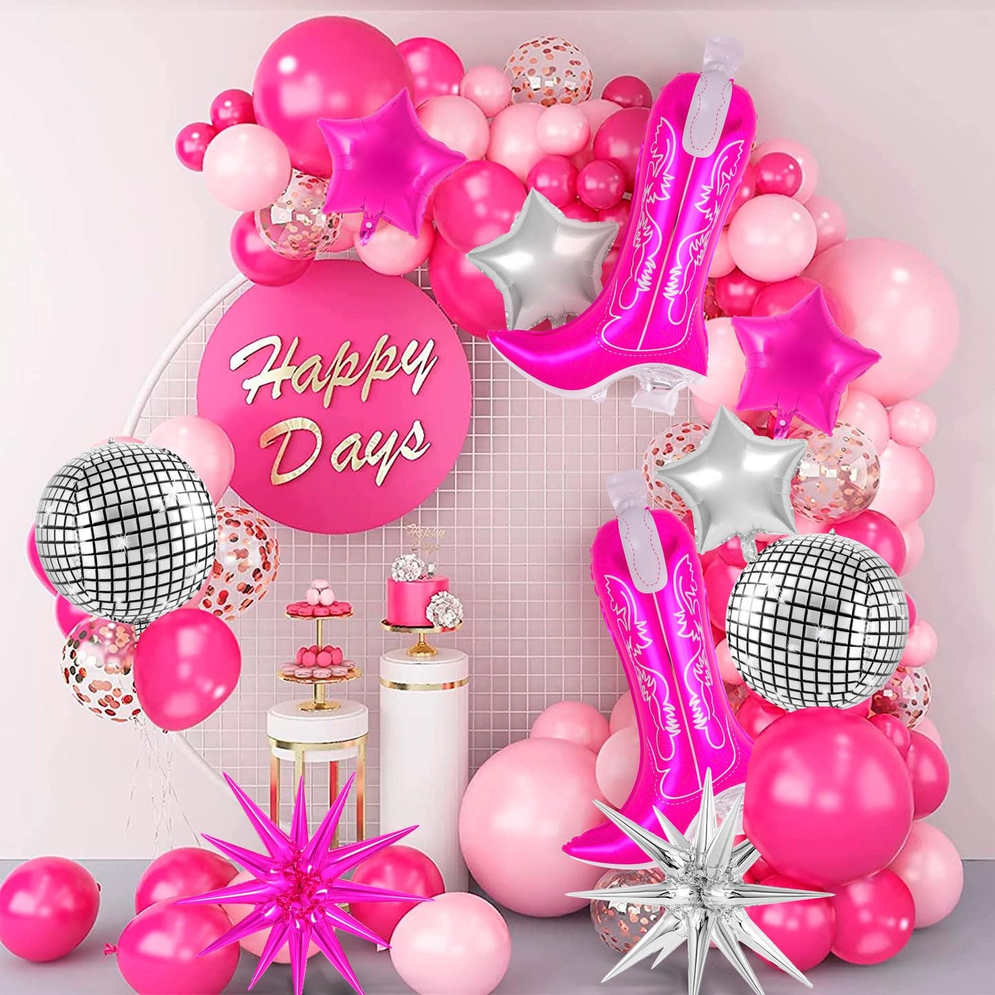10 Pcs Pink Cowgirl Boot Balloons, Foil Disco Cowgirl Balloons Western