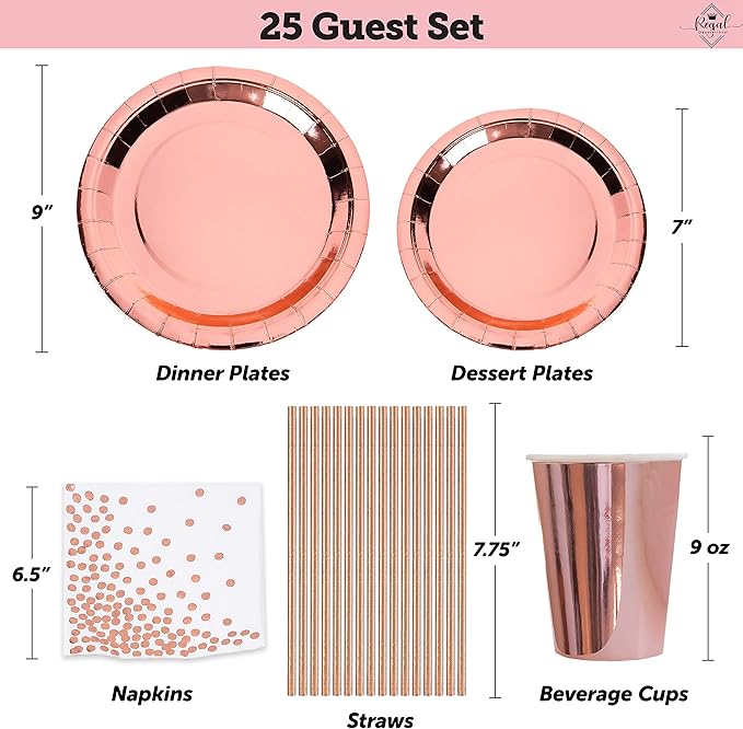 225 PC Rose Gold Birthday Party Decorations Kit for Girls Teens