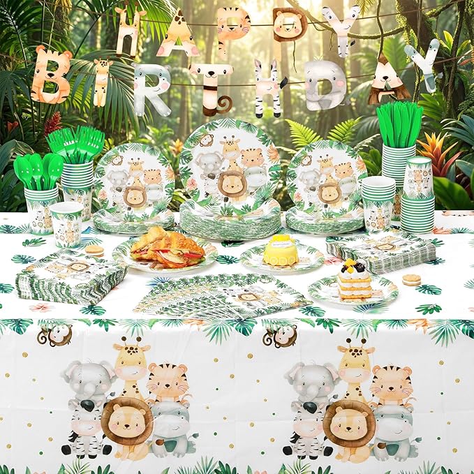 403 Pcs Safari Birthday Decorations for 50 Jungle Animal Birthday