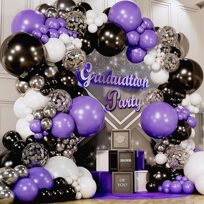 ALL-IN-1 Purple and Black White Balloons Garland & Arch Kit – Small